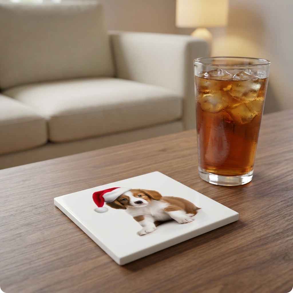 Kooikerhondje Puppy ceramic coasters set of 4, lifestyle