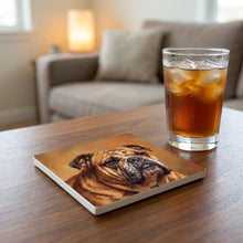 English Bulldog Portrait ceramic coasters set of 4, lifestyle