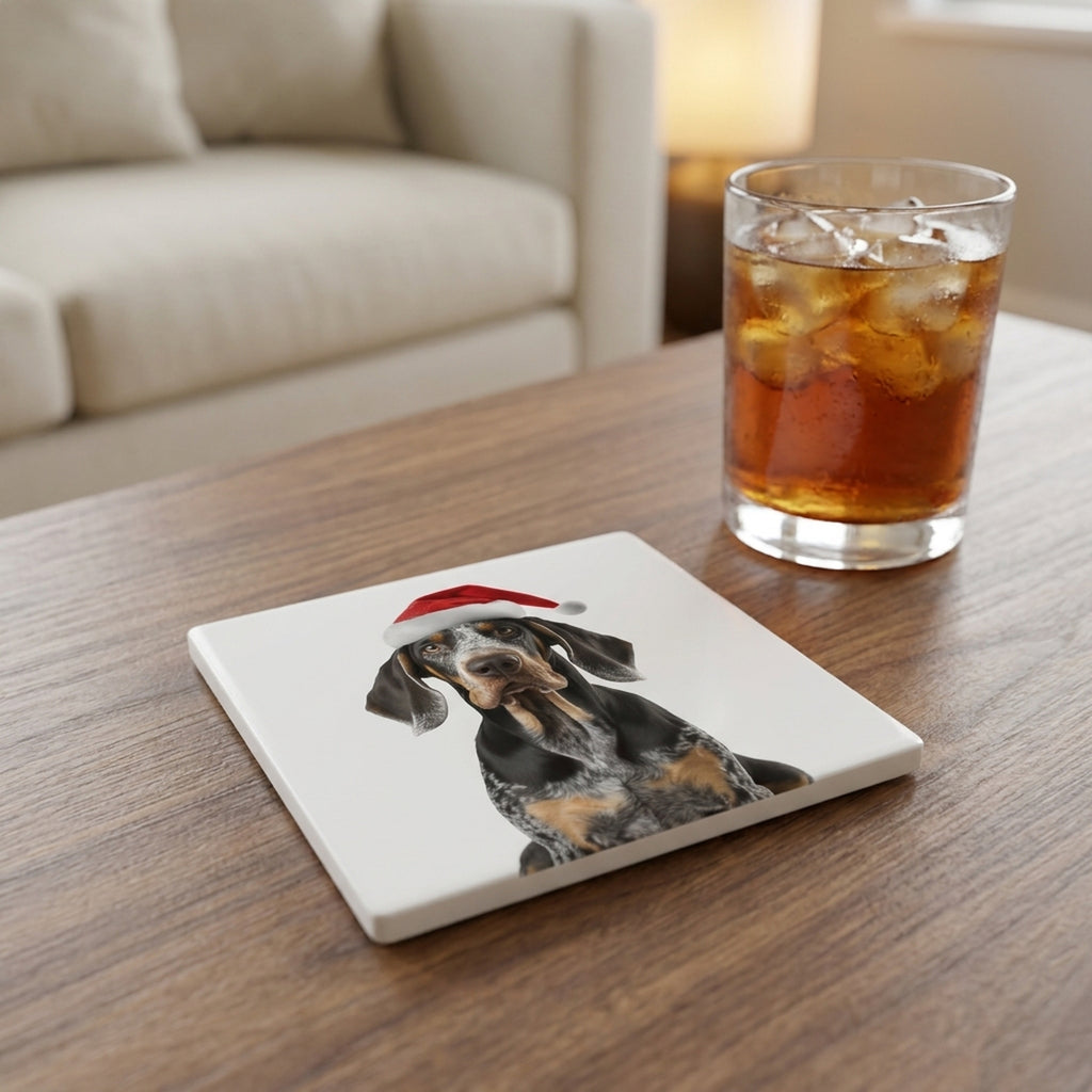 Bluetick Coonhound ceramic coasters set of 4, lifestyle