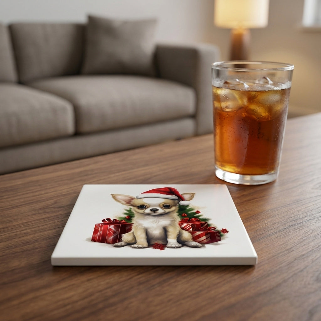 Chihuahua Puppy Drawing ceramic coasters set of 4, lifestyle