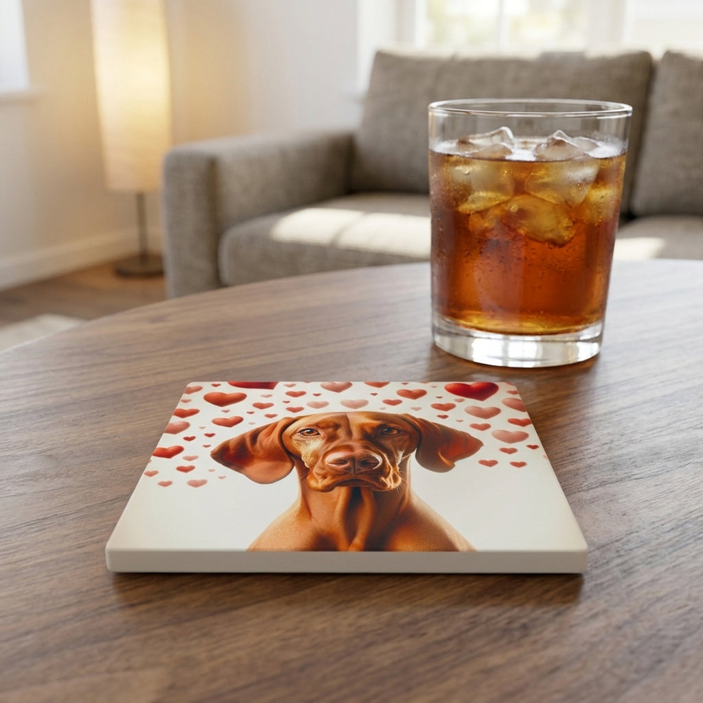 Vizsla ceramic coasters set of 4, lifestyle