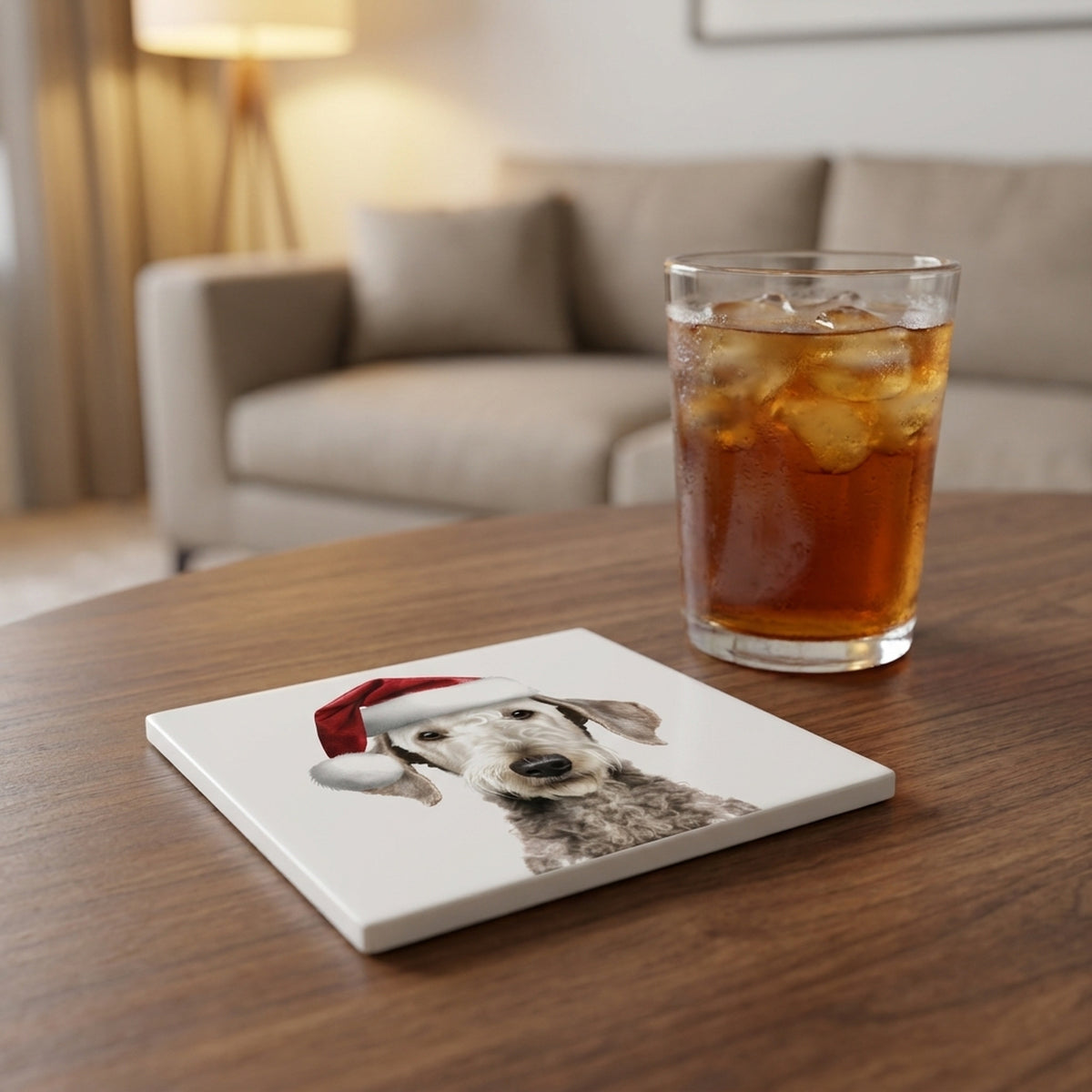 Bedlington Terrier ceramic coasters set of 4, lifestyle