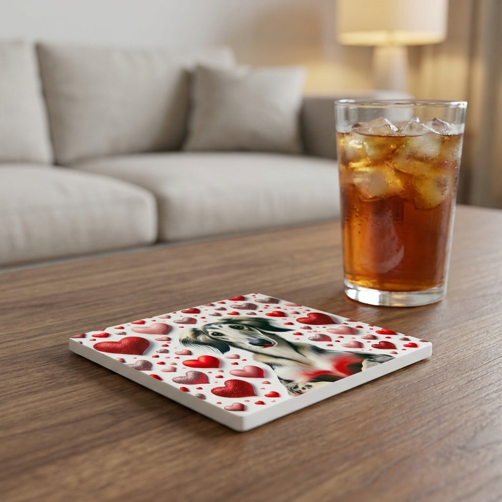 Saluki ceramic coasters set of 4, lifestyle