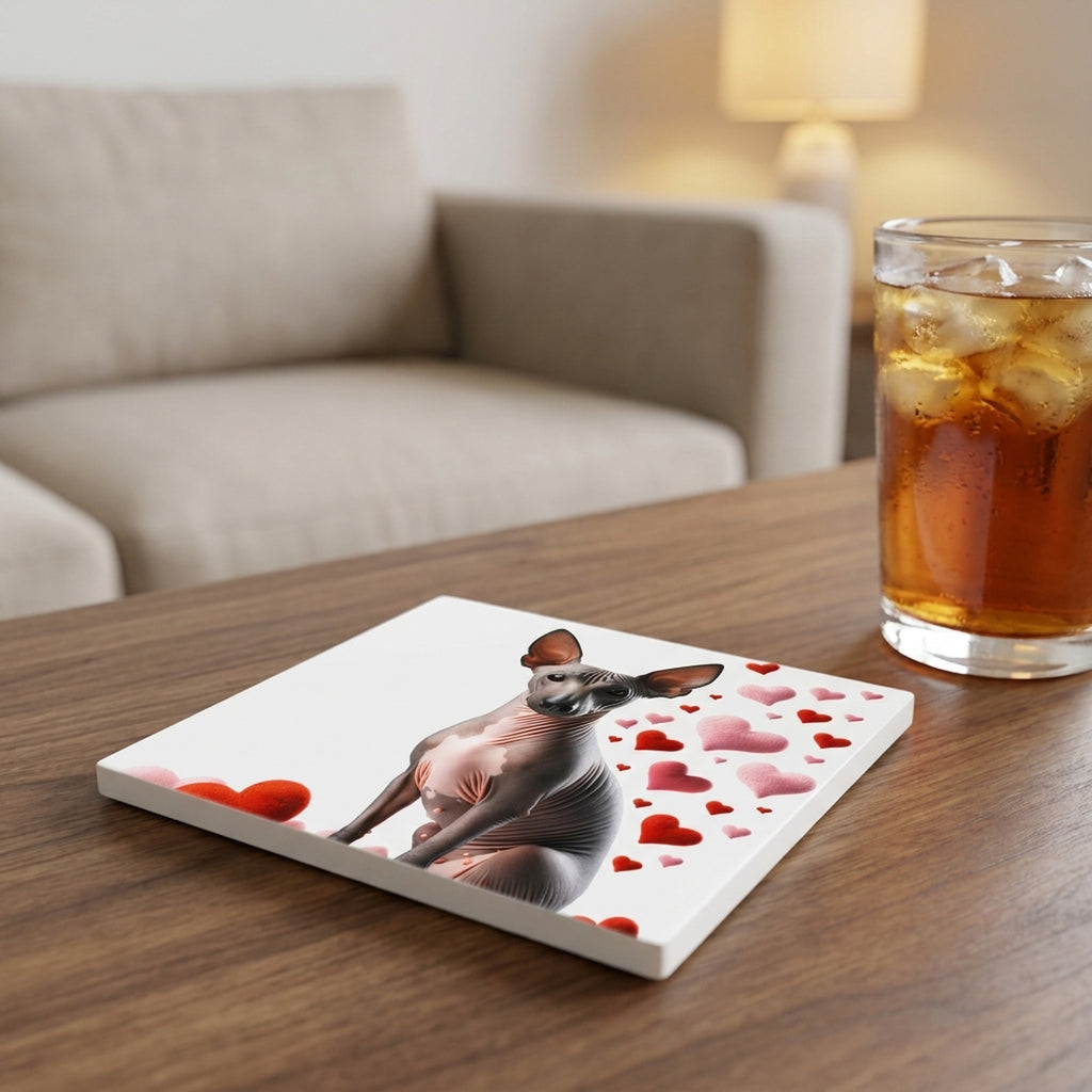 Xoloitzcuintli ceramic coasters set of 4, lifestyle