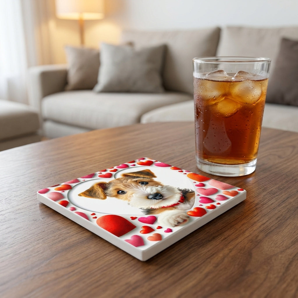 Wire Fox Terrier ceramic coasters set of 4, lifestyle