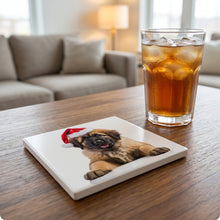 Leonberger Puppy ceramic coasters set of 4, lifestyle