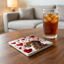 Dachshund ceramic coasters set of 4, lifestyle