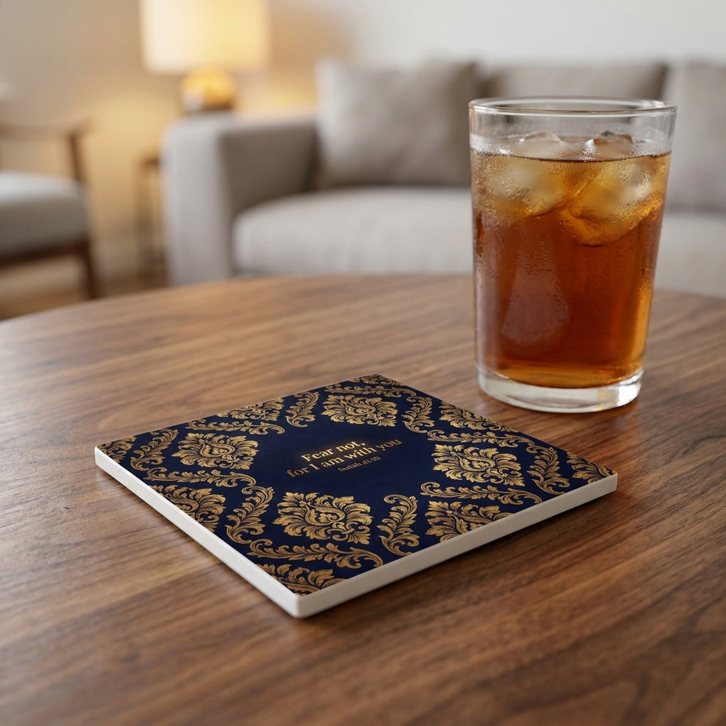 Isaiah 41:10 ceramic coasters set of 4, lifestyle