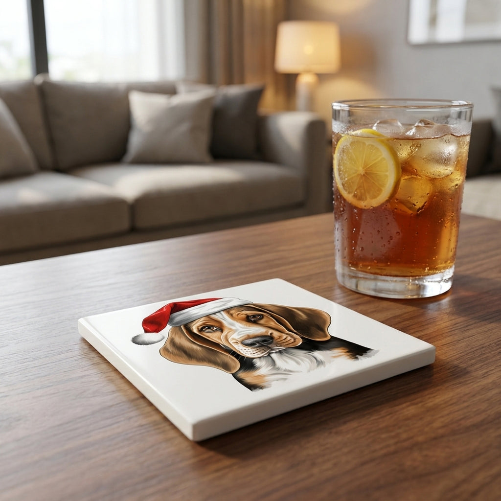 American English Coonhound Puppy Drawing ceramic coasters set of 4, lifestyle