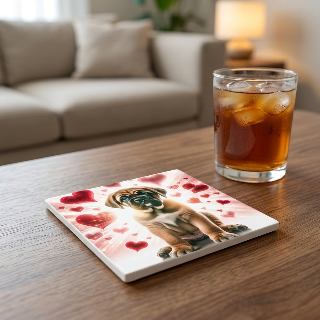 Mastiff ceramic coasters set of 4, lifestyle