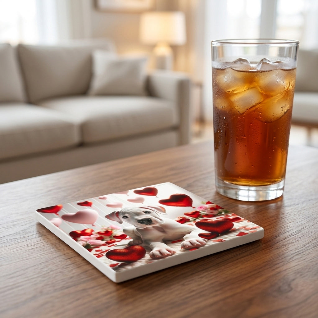 Dogo Argentino ceramic coasters set of 4, lifestyle