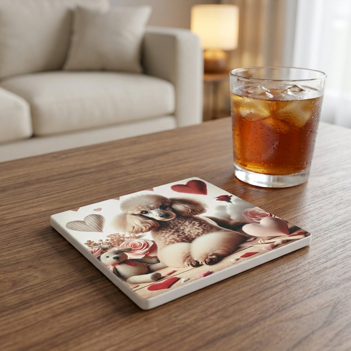 Poodle ceramic coasters set of 4, lifestyle