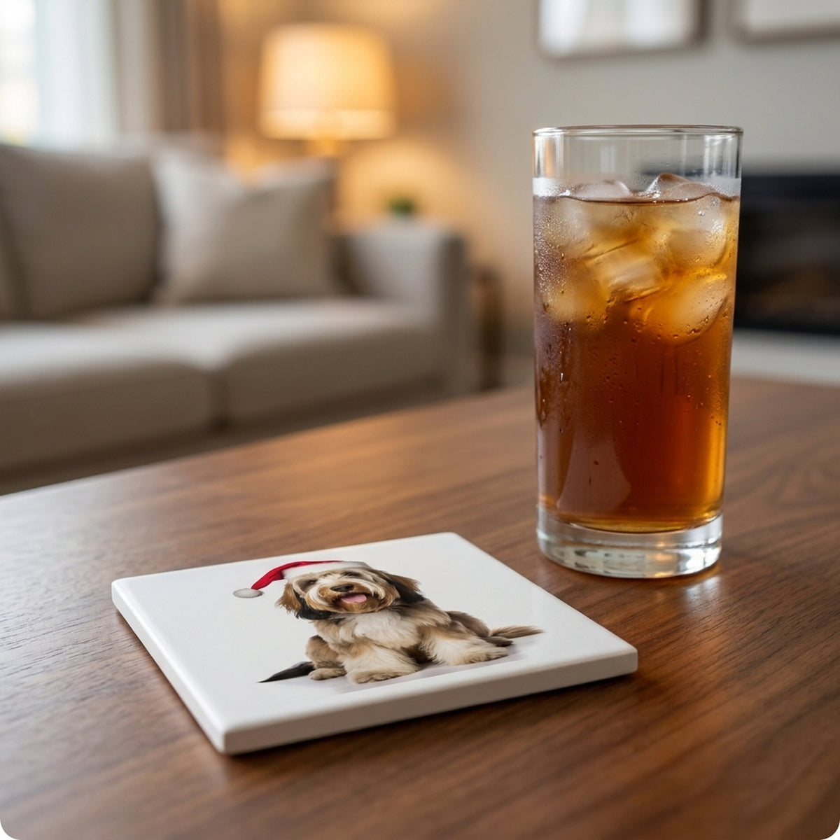 Petit Basset Griffon Vendéen ceramic coasters set of 4, lifestyle