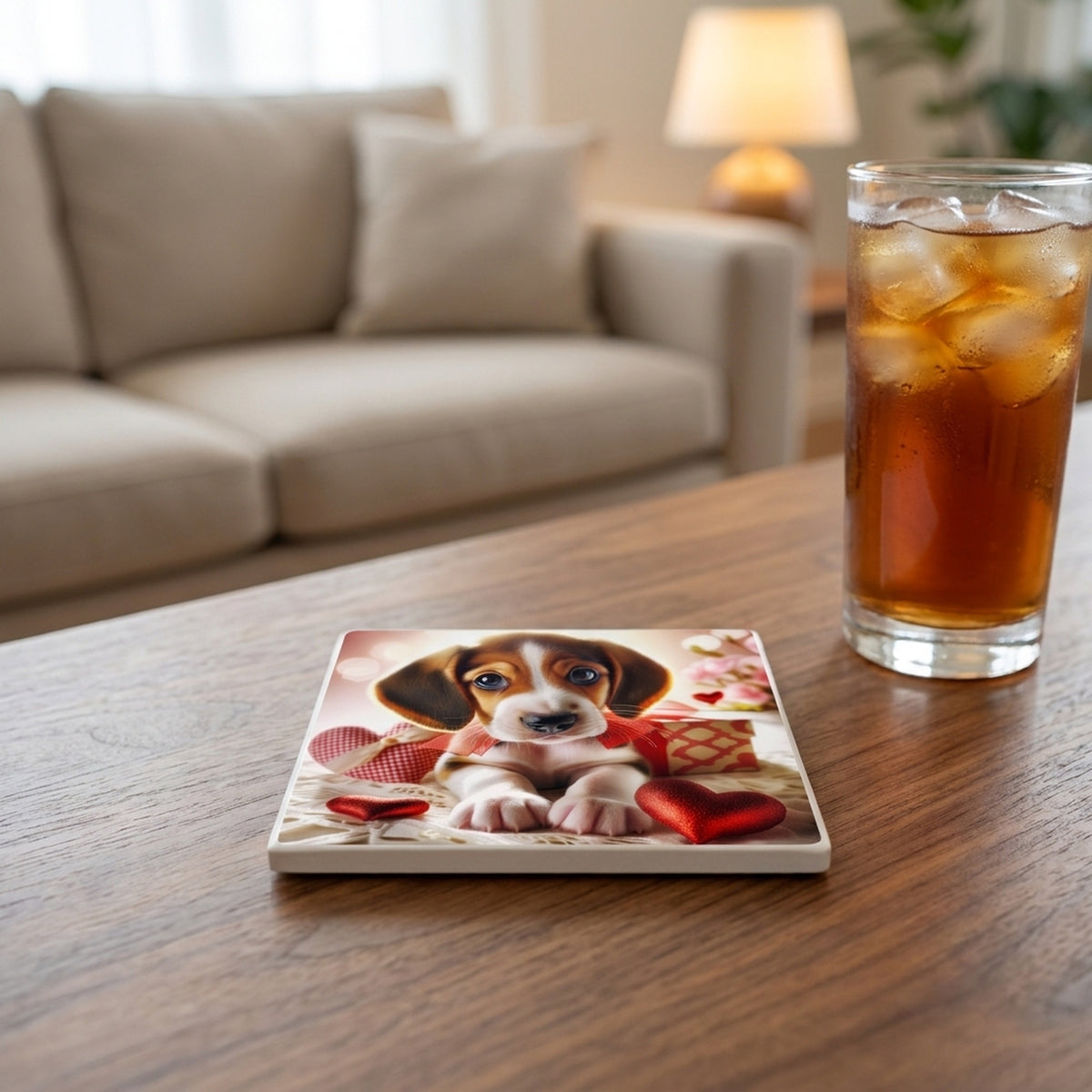 Beagle ceramic coasters set of 4, lifestyle