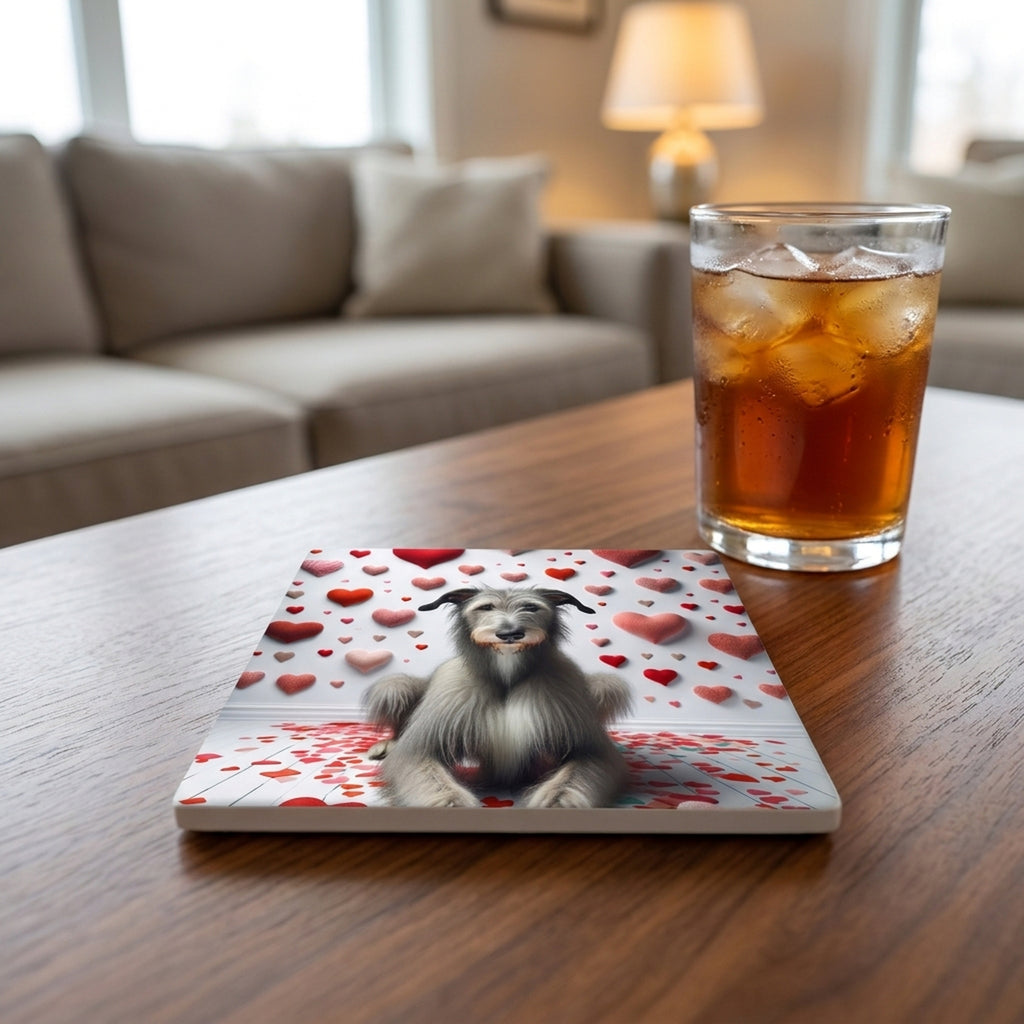 Scottish Deerhound ceramic coasters set of 4, lifestyle