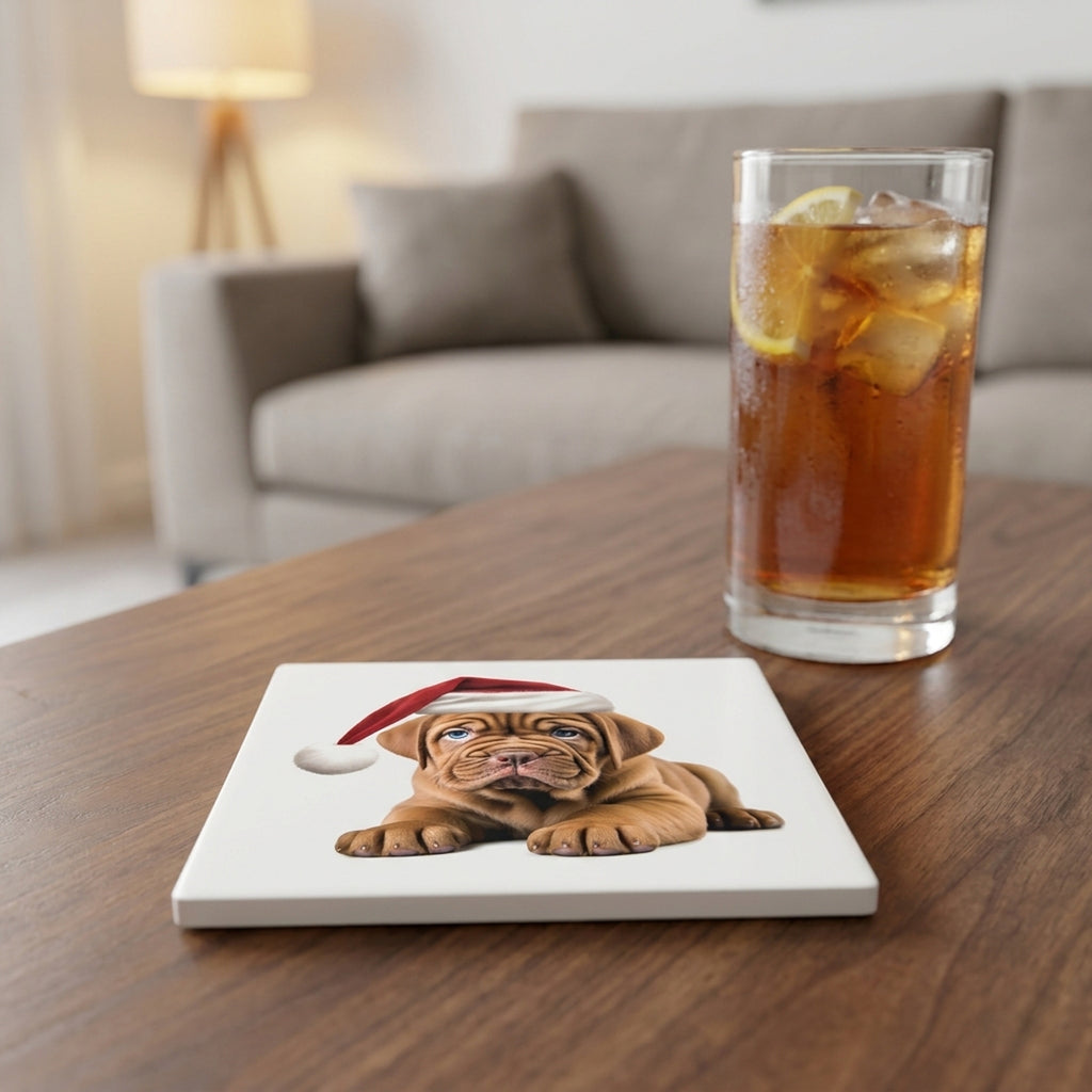 Dogue de Bordeaux Puppy Drawing ceramic coasters set of 4, lifestyle