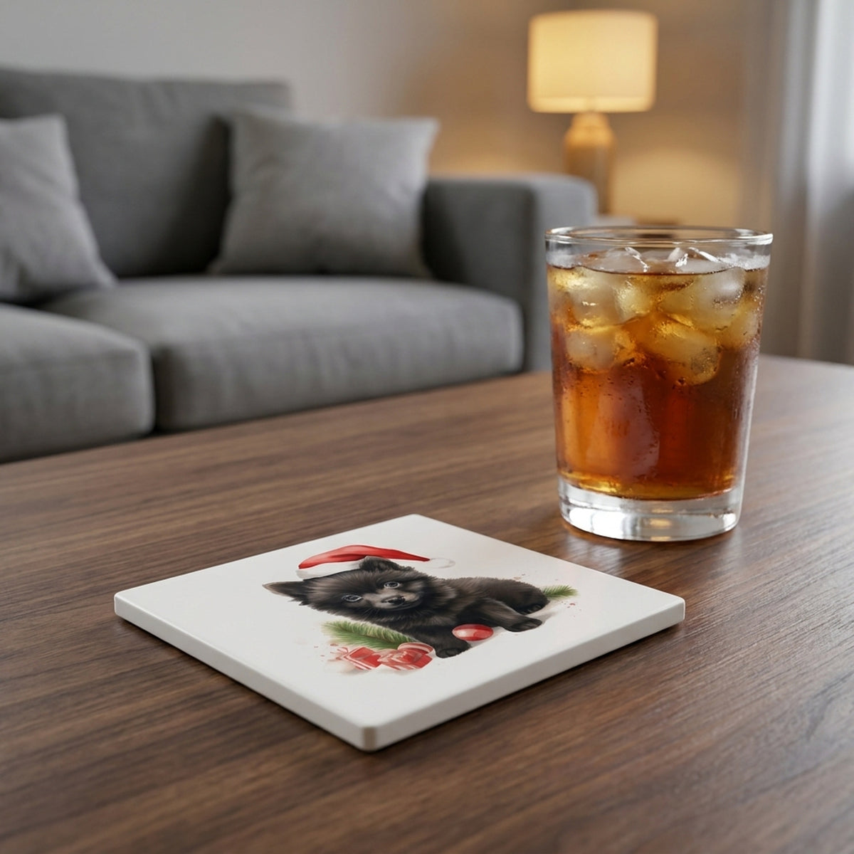 Schipperke Puppy Drawing ceramic coasters set of 4, lifestyle