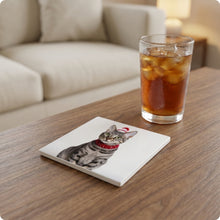 Egyptian Mau Cat ceramic coasters set of 4, lifestyle