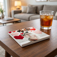 Russell Terrier ceramic coasters set of 4, lifestyle
