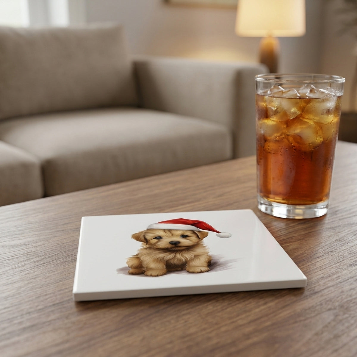 Norfolk Terrier Puppy Drawing ceramic coasters set of 4, lifestyle