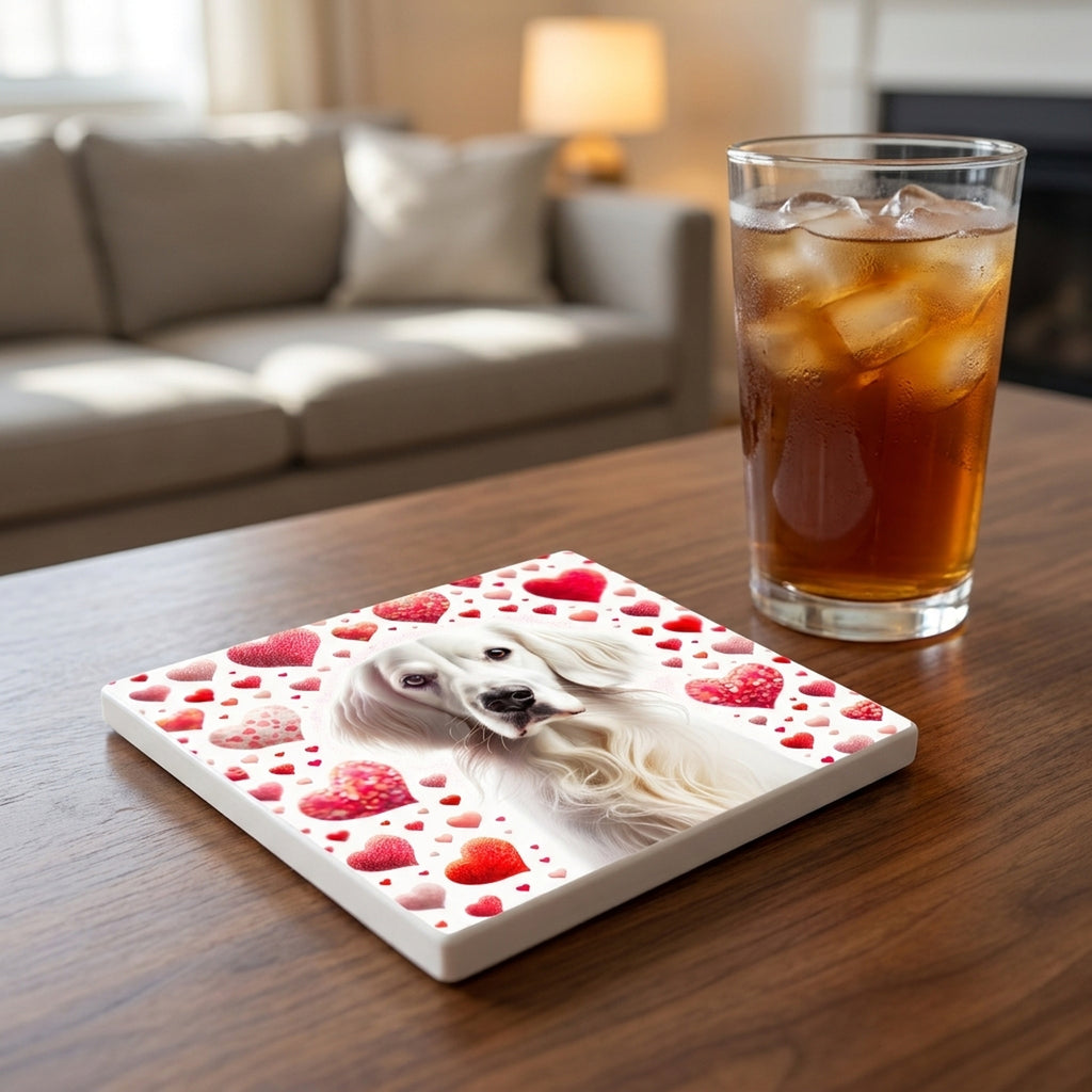 English Setter ceramic coasters set of 4, lifestyle