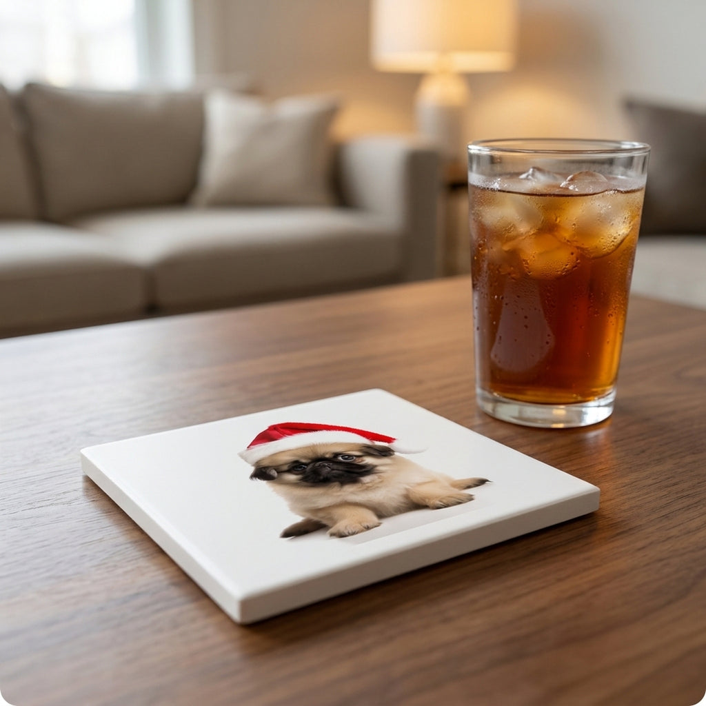 Pekingese Puppy ceramic coasters set of 4, lifestyle