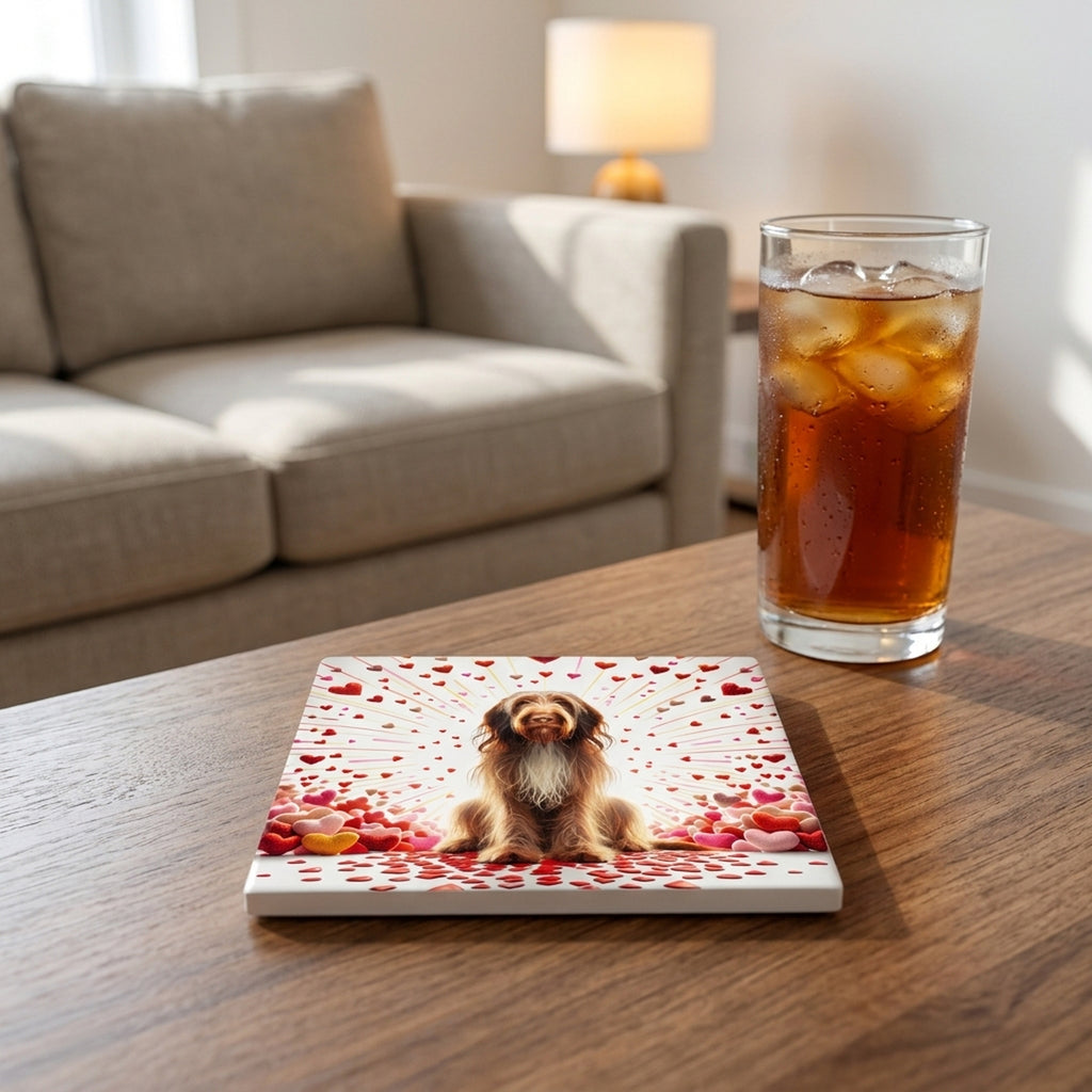 Spinone Italiano ceramic coasters set of 4, lifestyle