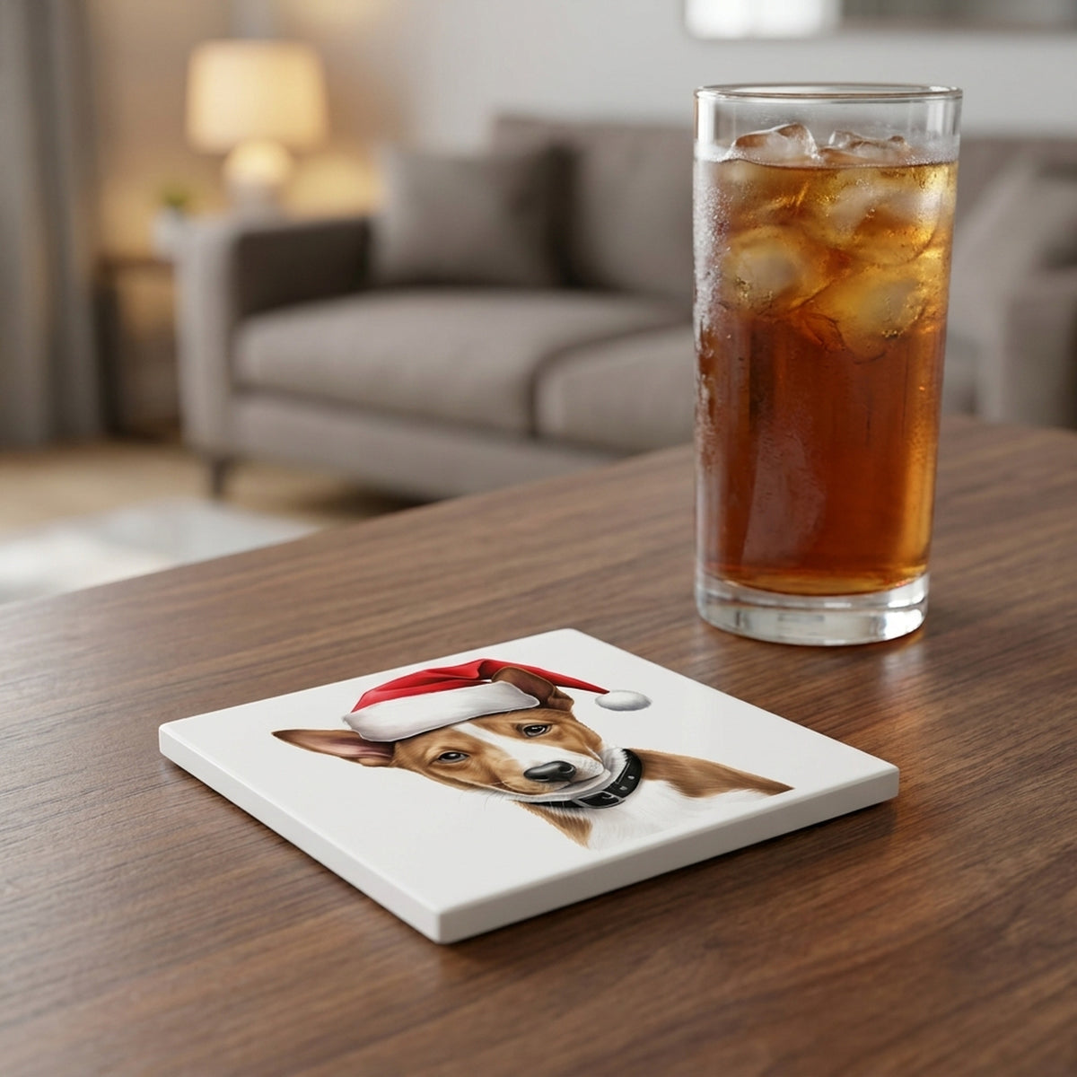 Basenji Puppy Drawing ceramic coasters set of 4, lifestyle