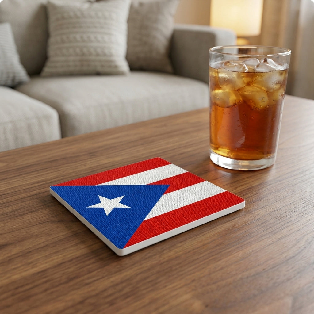 Puerto Rico Flag Pride ceramic coasters set of 4, lifestyle