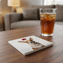 Portuguese Podengo Pequeno ceramic coasters set of 4, lifestyle