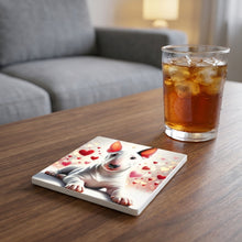 Bull Terrier ceramic coasters set of 4, lifestyle