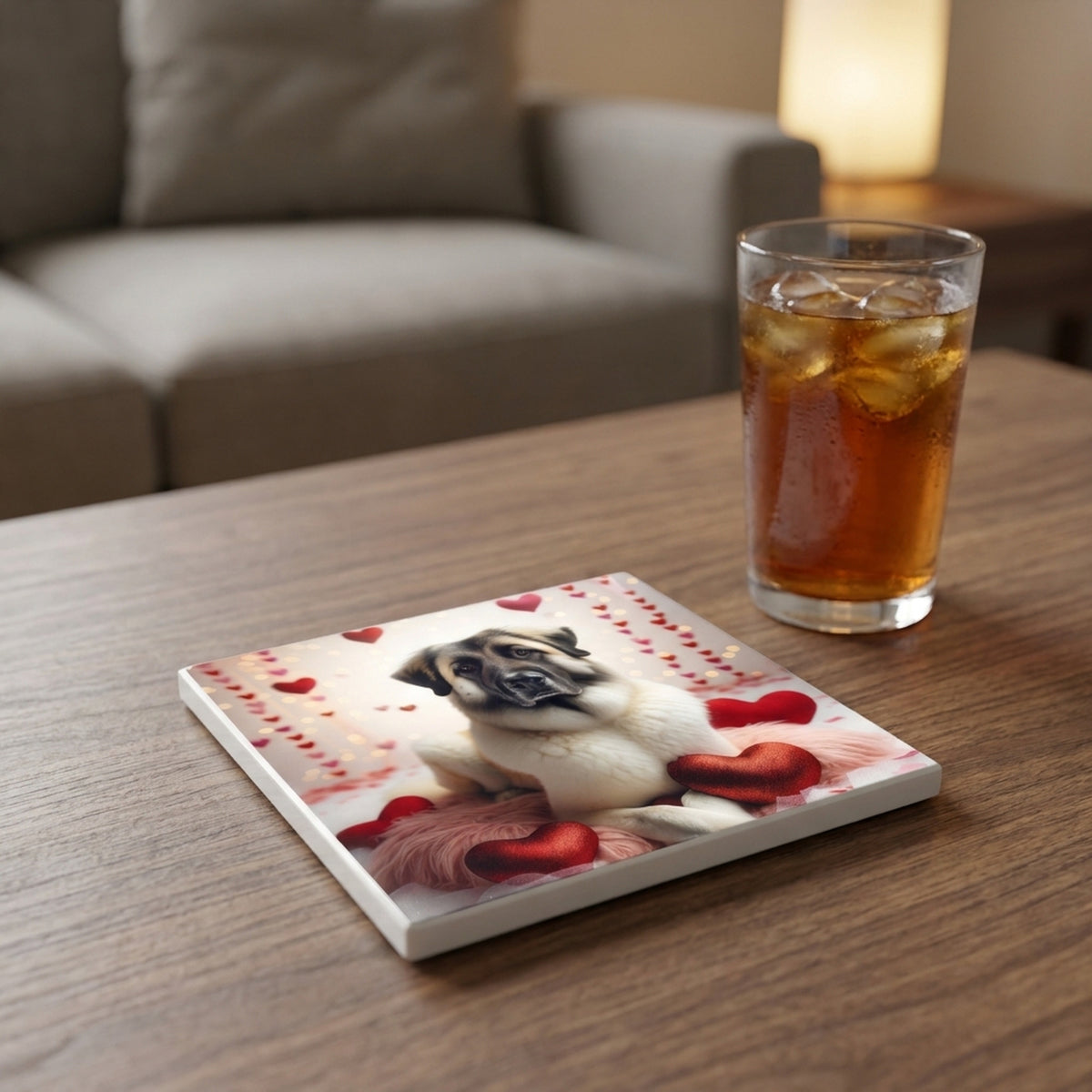 Anatolian Shepherd Dog ceramic coasters set of 4, lifestyle