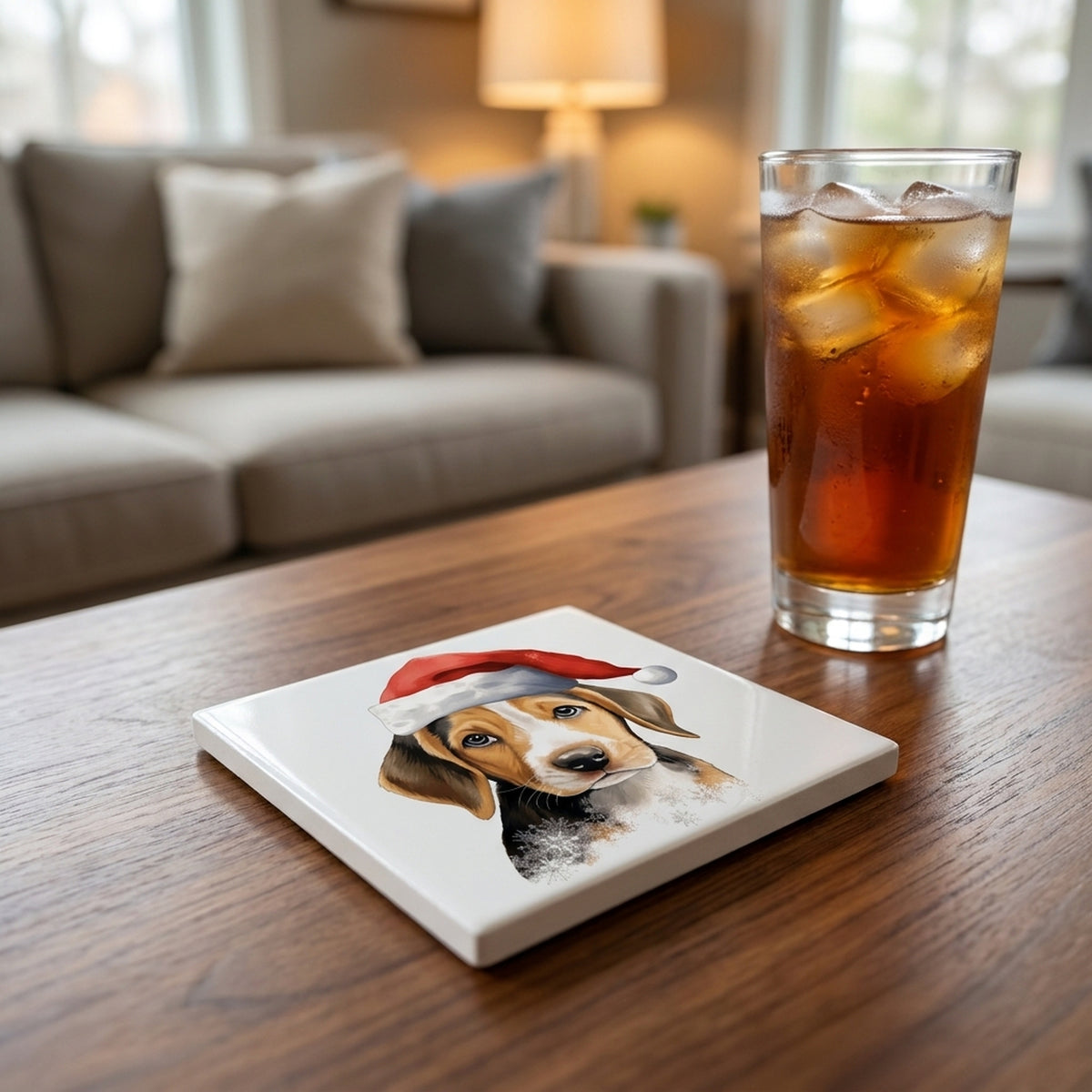 American Foxhound Puppy Drawing ceramic coasters set of 4, lifestyle