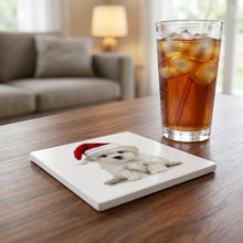 Maltese Puppy ceramic coasters set of 4, lifestyle