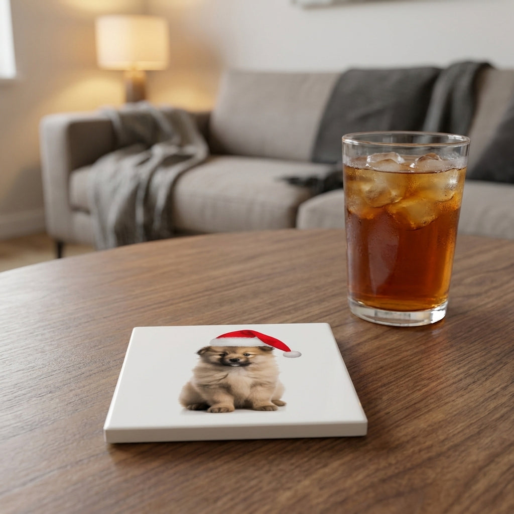 Keeshonden Puppy ceramic coasters set of 4, lifestyle