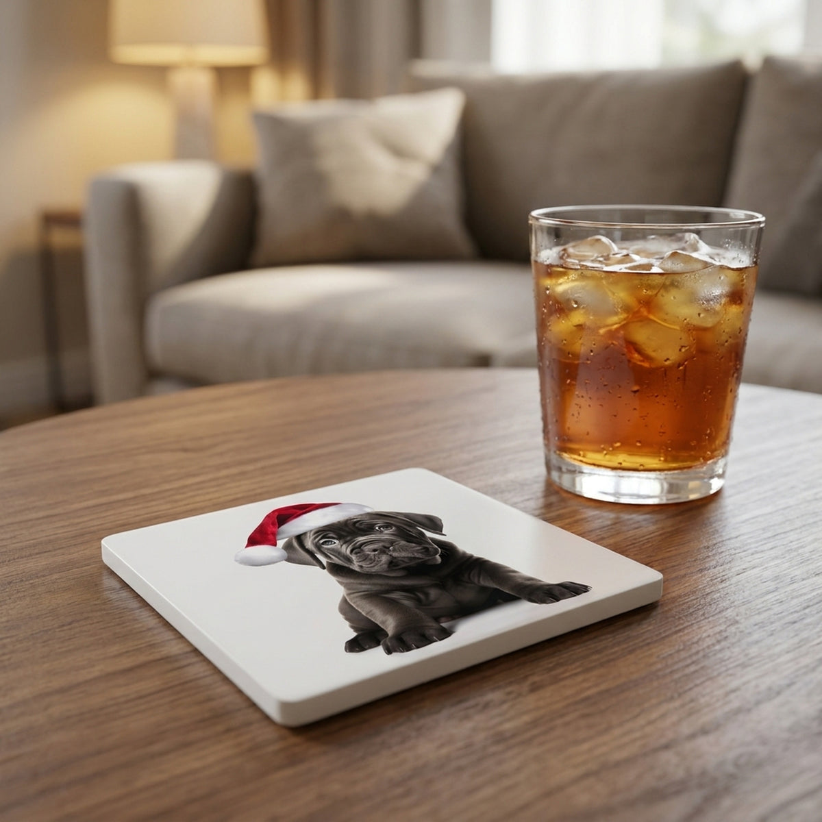 Cane Corso Puppy ceramic coasters set of 4, lifestyle