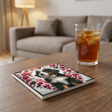 Bernese Mountain Dog ceramic coasters set of 4, lifestyle