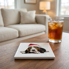 Basset Hound Puppy ceramic coasters set of 4, lifestyle