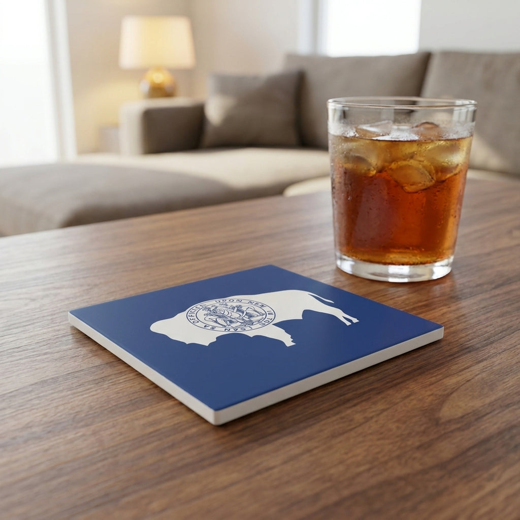 Wyoming State Flag ceramic coasters set of 4, lifestyle