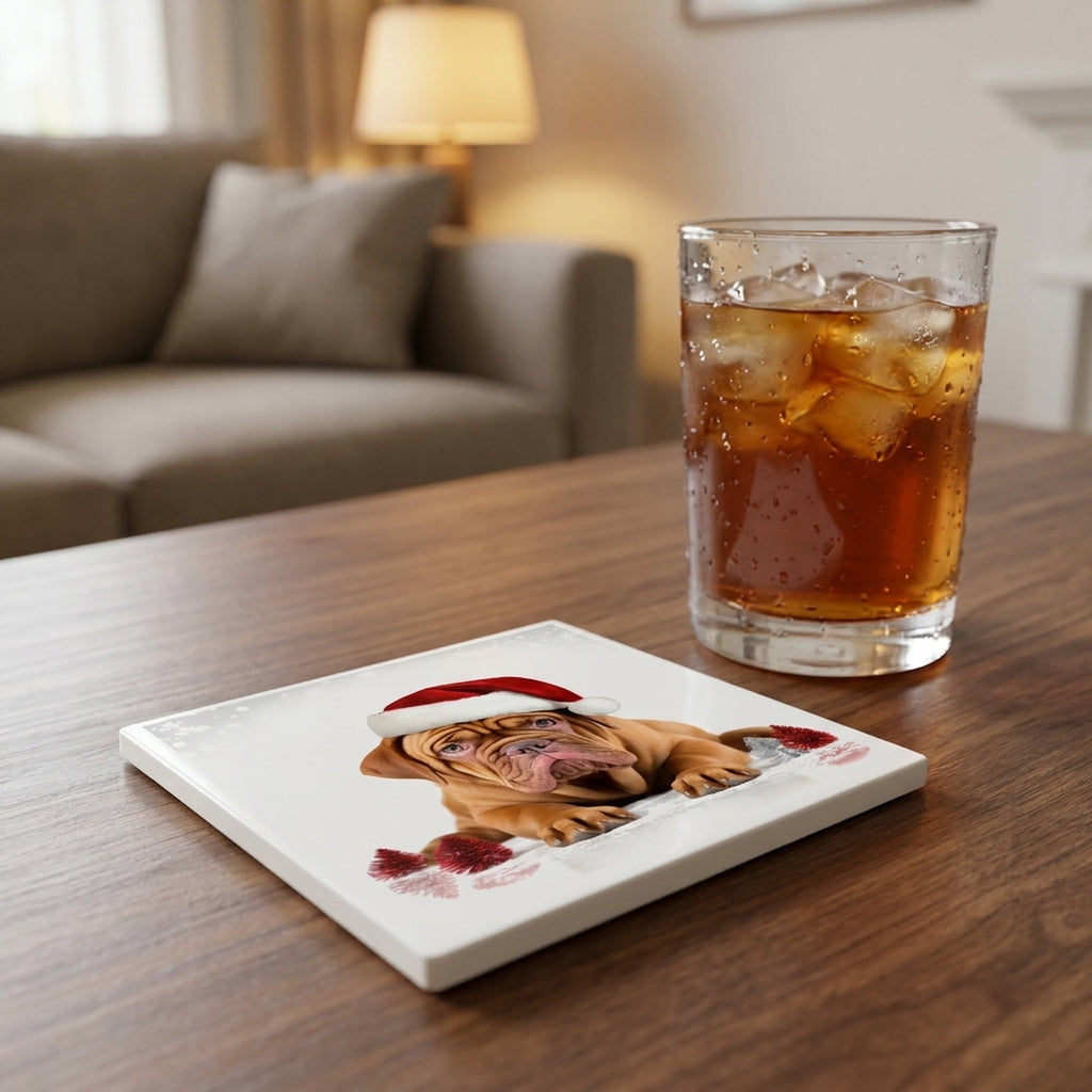 Dogue de Bordeaux ceramic coasters set of 4, lifestyle