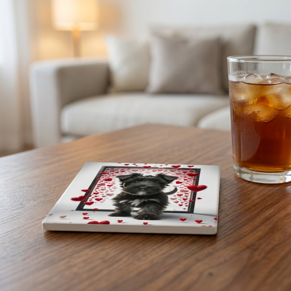 Scottish Terrier ceramic coasters set of 4, lifestyle