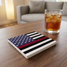 Thin Red Line Flag ceramic coasters set of 4, lifestyle
