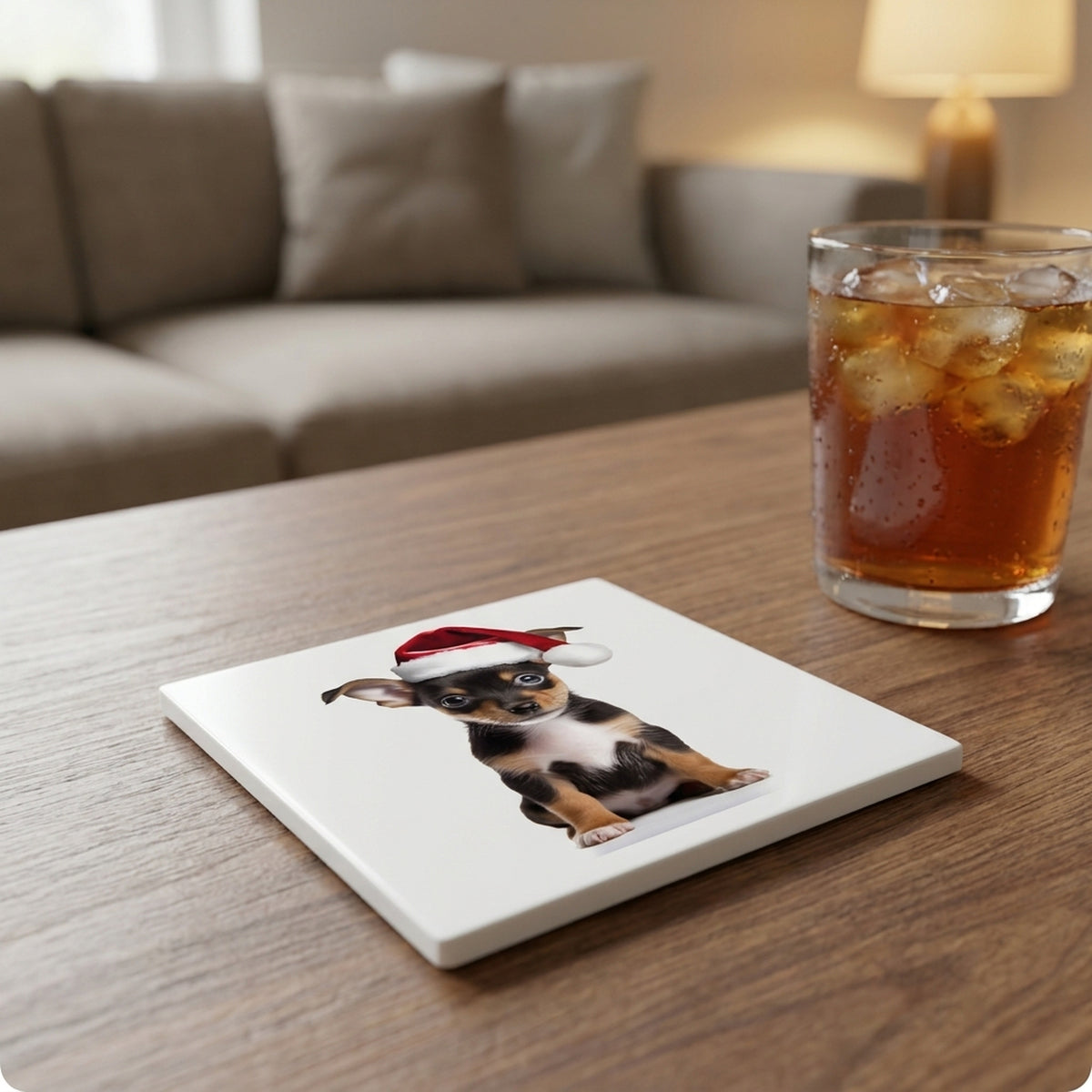 Toy Fox Terrier Puppy ceramic coasters set of 4, lifestyle