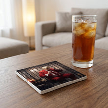 Red Cellblock Santa ceramic coasters set of 4, lifestyle
