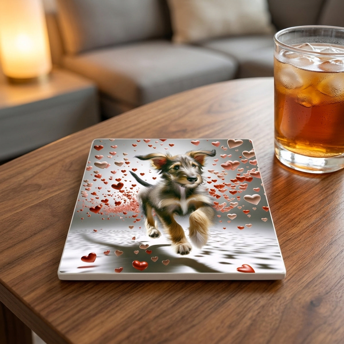 Dachshund ceramic coasters set of 4, lifestyle
