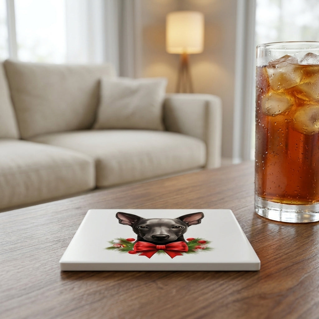 Xoloitzcuintli Puppy Drawing ceramic coasters set of 4, lifestyle