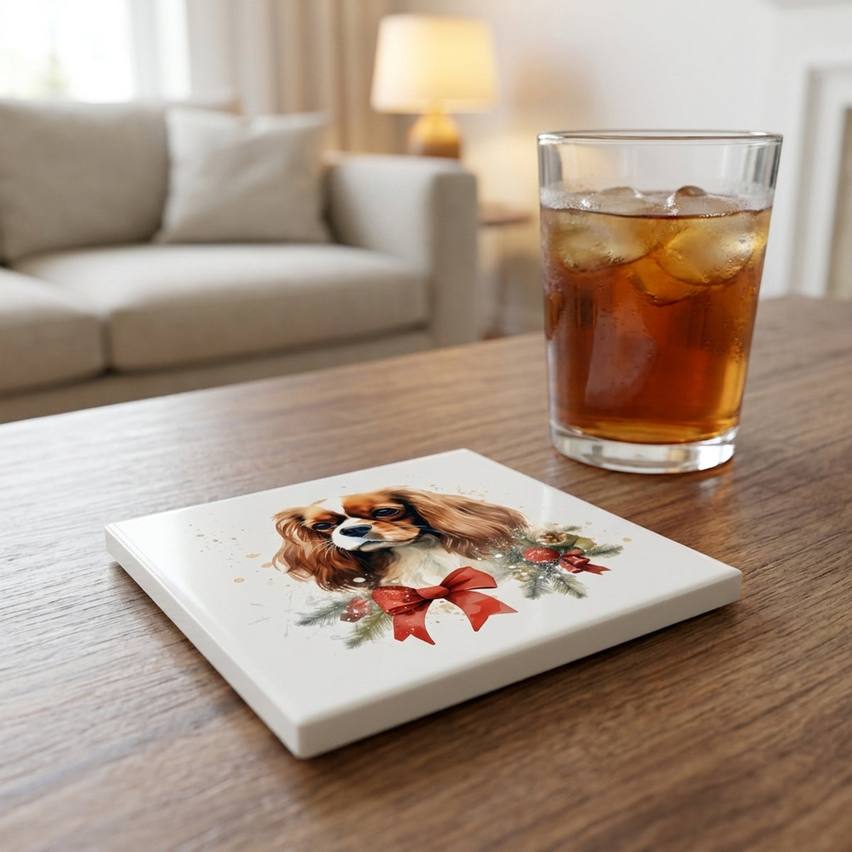 English Toy Spaniel ceramic coasters set of 4, lifestyle