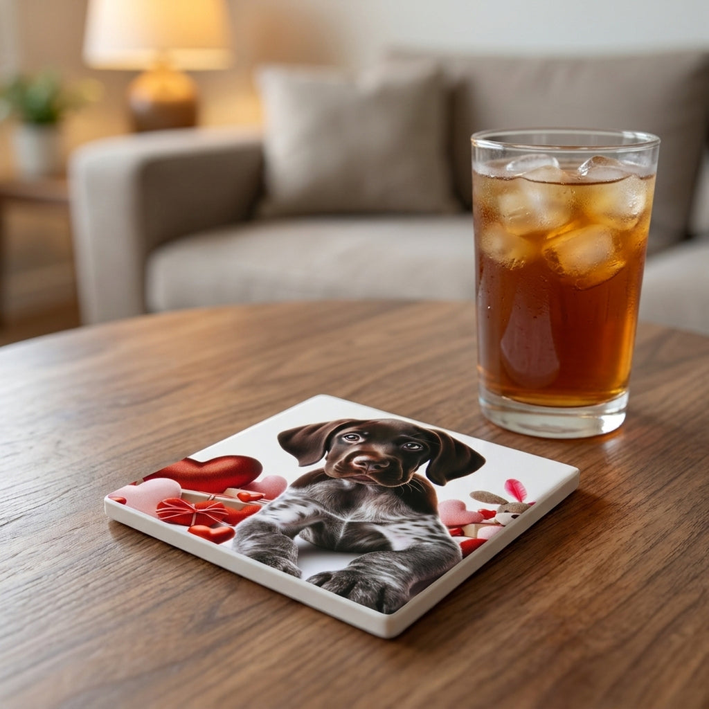 German Shorthaired Pointer ceramic coasters set of 4, lifestyle