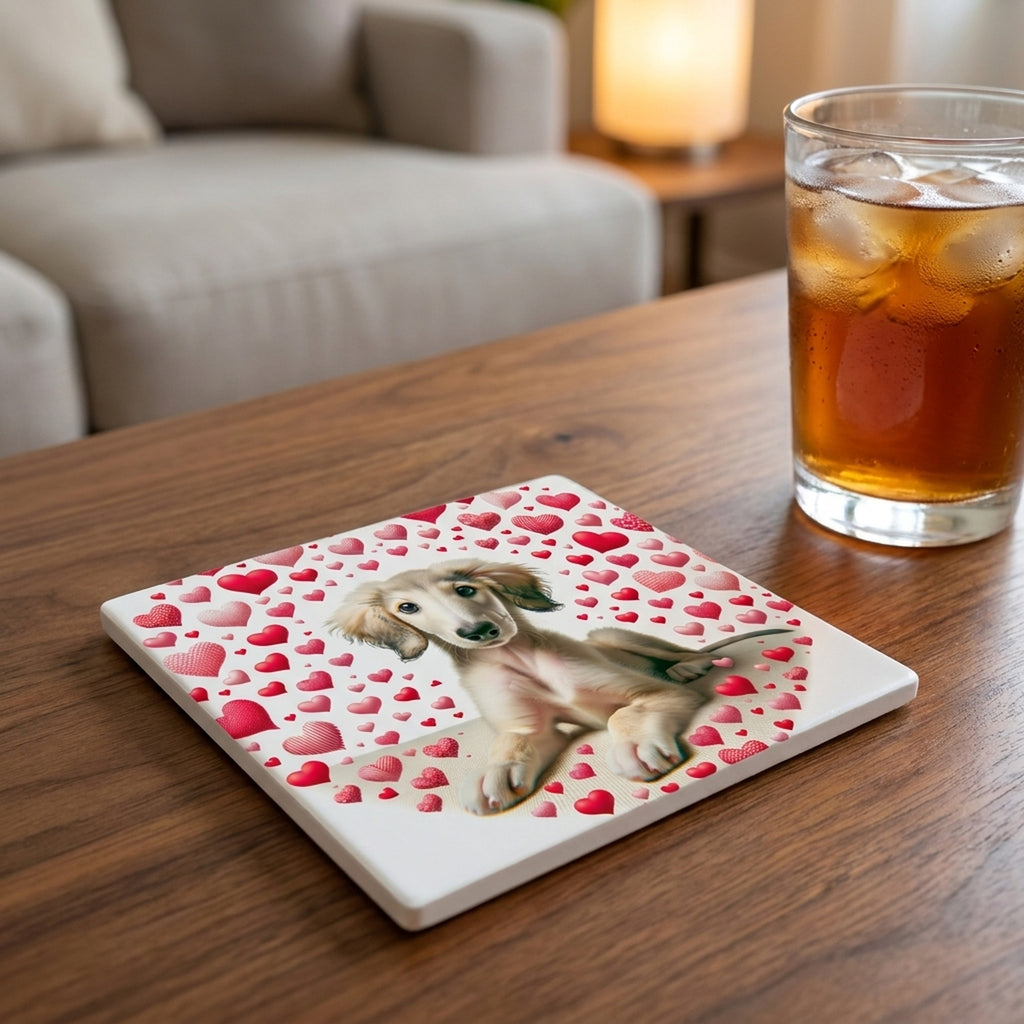 Saluki ceramic coasters set of 4, lifestyle
