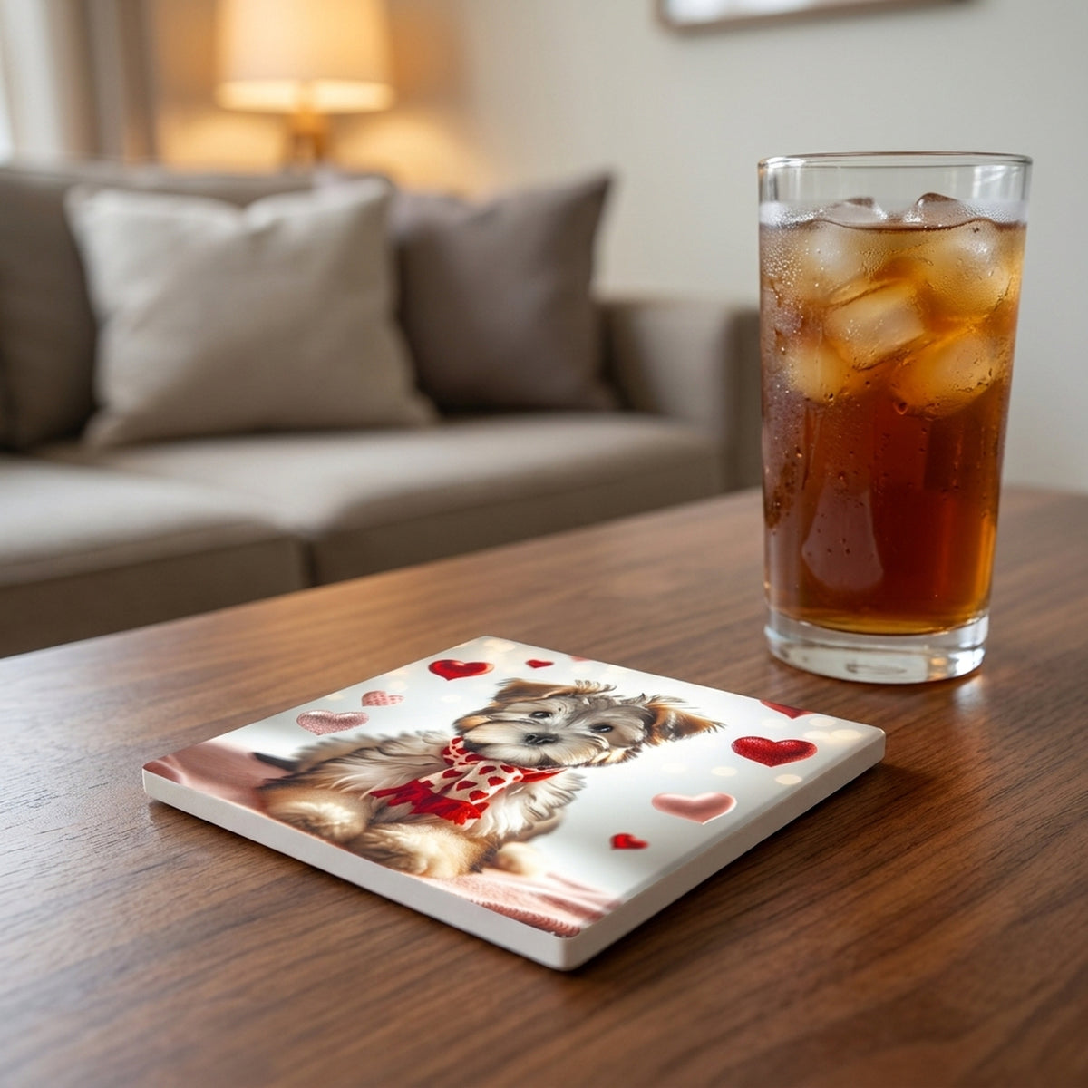 Yorkshire Terrier ceramic coasters set of 4, lifestyle